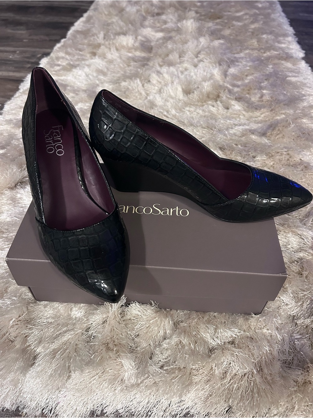 Franco Sarto Frankie Wedge Pumps – Croc Black – Size 7.5 - New, Never Worn